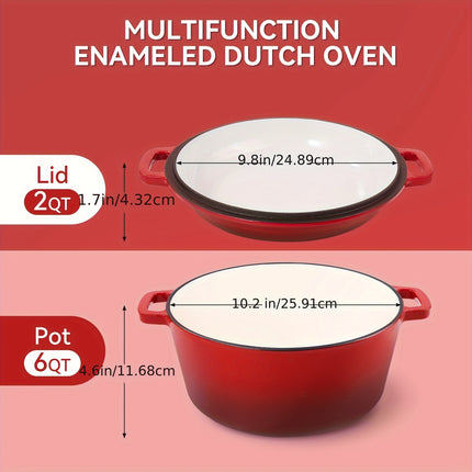 6QT Cast Iron Dutch Oven Pot | Enameled Pots With Lid For Bread Baking, Cooking, Stewing,