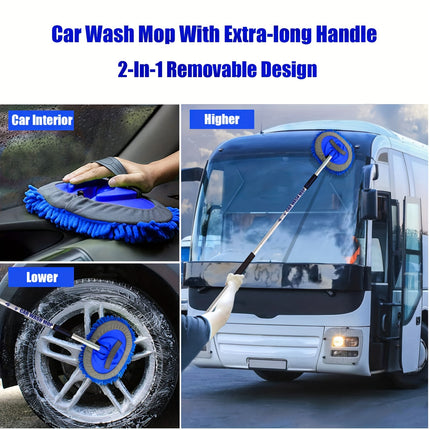Extra-long 2-In-1 Adjustable Length Car Wash Mop with Removable Design and Handle