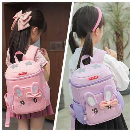 Pink Bunny Backpack with Bow Detail - Lightweight Adjustable Straps, Zipper Closure