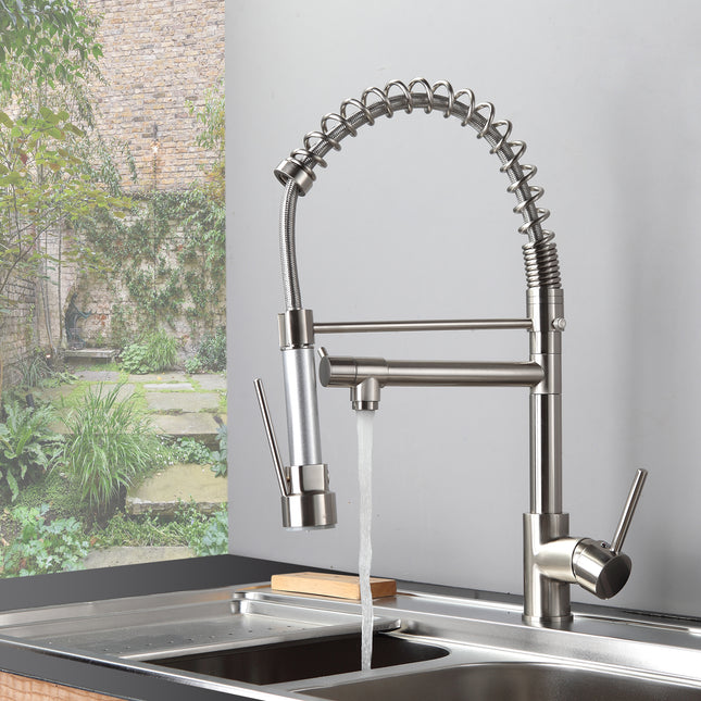Kitchen Faucet with Pull Down Sprayer Brushed Nickel Stainless Steel Single Handle 
 Kitchen Sink Faucets