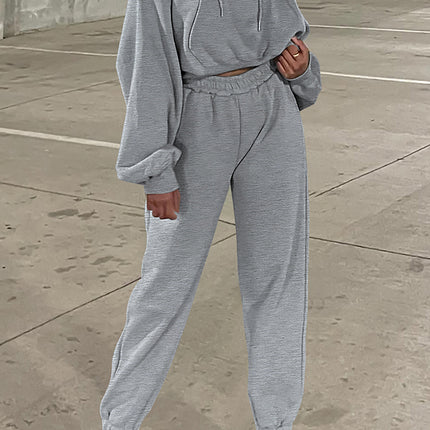 Gray Solid Drop Shoulder Hoodie and Joggers Activewear Set