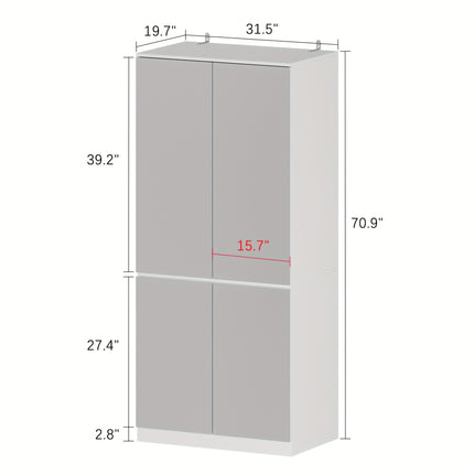 Mirror Wardrobe Armoire, Wardrobe Armoire Closet With 4 Glass Full Length Mirror Doors And Hanging Rod,