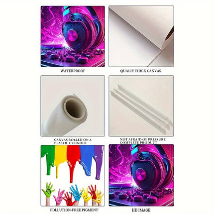 Oil Canvas Art Print Poster Set - Vibrant DJ Headphones Painting, Modern Art Deco Wall Decor
