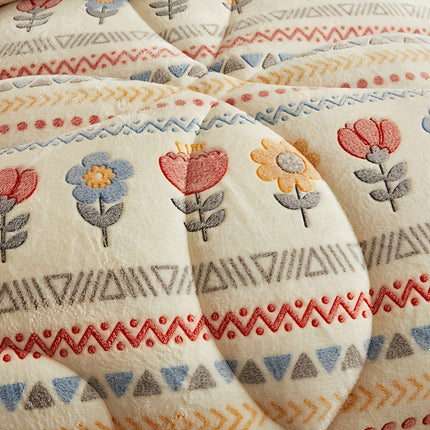 Winter Velvet Thick Quilt: with Bohemian Floral And Geometric Patterns,