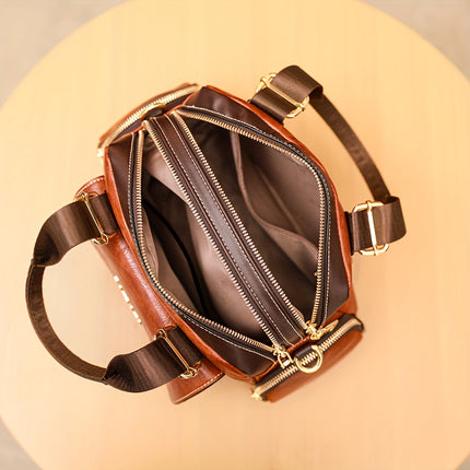 Women'S Large Capacity Crossbody Bag - Heavy-Duty Zipper Closure, Elegant Brown