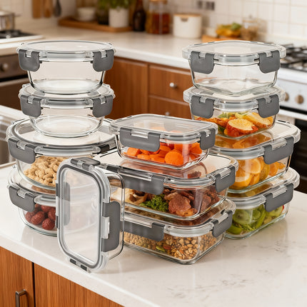 Pack Of 24 (12 Glass Bowls + 12 Lids) Glass Crisper, Candy Tray with Sealed Lid, Candy Jar, Microwave Safe