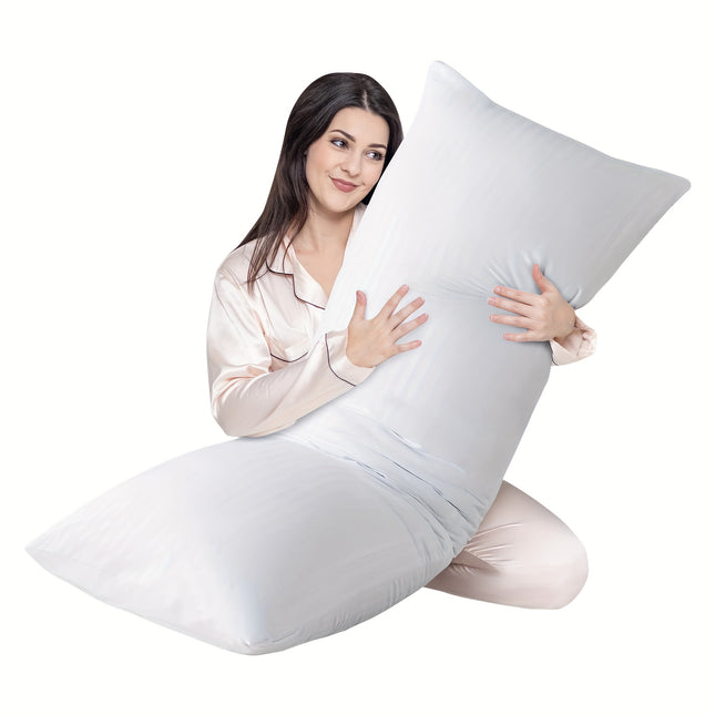 1pc White Full Body Pillow Insert - Fluffy Long Bed Pillow For Adults - Firm Large Body Pillow For Side And Back Sleepers