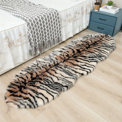 1pc Handmade Tiger Print Area Rug, Medium Pile, Non-Slip Suede Backing, Washable Knitted Polyester