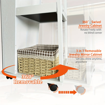 360° Spinning, 6 LED Lights, Full-Length Mirror, Large Capacity, Lockable