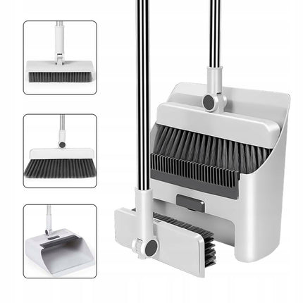 Three-Piece Broom and Dustpan Set with Upright Storage System for No-Stoop Cleaning, Broom Sweeping Set,