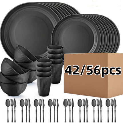 42/56pcs Dinnerware Sets,Plates and Bowls Sets for 6/8-Unbreakable,Plastic Dish Set-Dinner Plate
