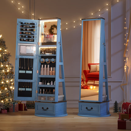 360° Rotating Jewelry Armoire With Lockable, 63" H Full Length Mirror With Jewelry Storage,
