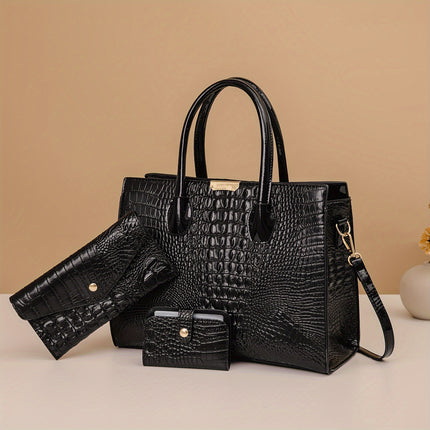 Handbag with Golden-Tone Hardware, Detachable Shoulder Strap & Zipper Closure