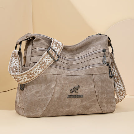 Women'S Retro Bohemian Crossbody Bag with Adjustable Strap - Solid Color Olive Green Tote Handbag