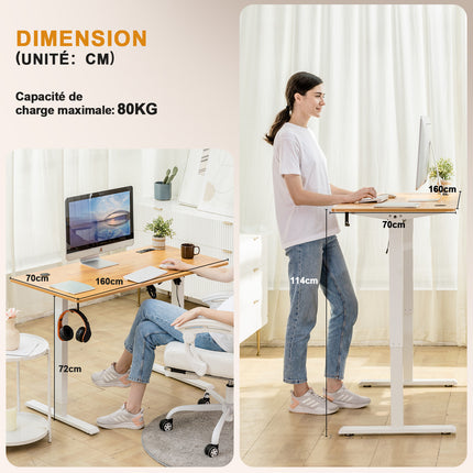 Electric Sit-Stand Desk 160 x 70, Height-Adjustable Table with 2 Memory Settings for Office and Bedroom