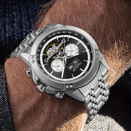 Men'S Automatic Mechanical Watch - Date Display, Stainless Steel Band, Luxury Round Dial