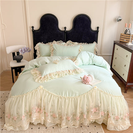 Skin-friendly Cotton Chiffon Lace Embroidery Four-piece Of Bed Skirt