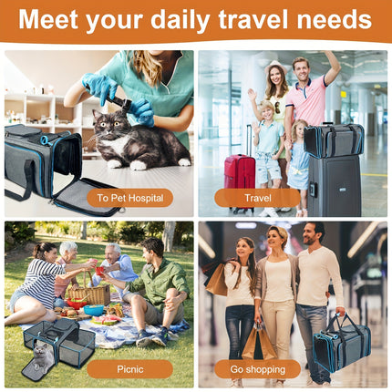 Dog Cat Pet Carrier Bag Foldable Travel Dog Carrier Airline Approved, Two Side Expandable Pet Carrier Backpack Pet Travel Carrier For Cats Dogs Puppy