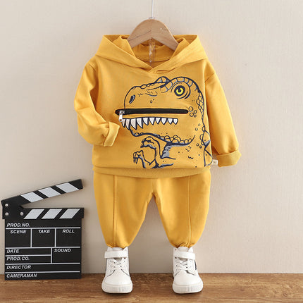 Boys Cartoon Dinosaur Children's Clothing Hooded Cotton Sweater Autumn Two-piece Set