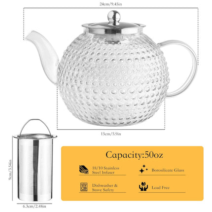 Vintage Clear Glass Teapot Featuring a Removable Infuser,Suitable for Stovetop Use