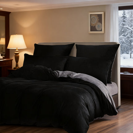 Dxhome Winter Black Solid Color Flannel Bedding Set, 135x200cm Duvet Cover & 80x80cm Pillowcase