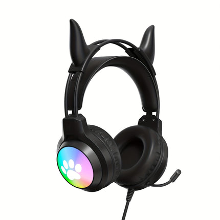 Cute Gaming Headphones with Glowing Effects - USB-Powered, Push Button Control, Microphone