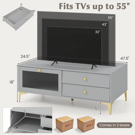 Modern TV Stand for 55" TVs with Drop-Down Door Cabinet & 2 Storage Drawers