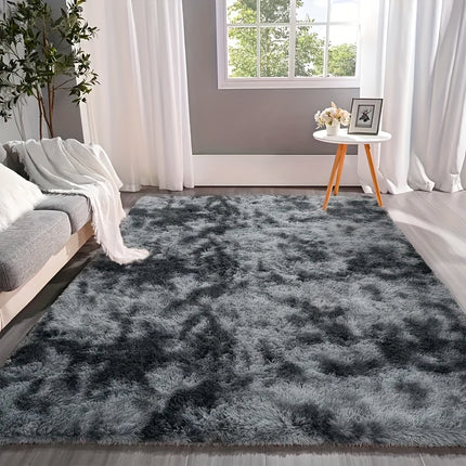 Soft Plush Polyester Area Mat - Grey & Black Rectangular Machine-Made Mat for Living Room,