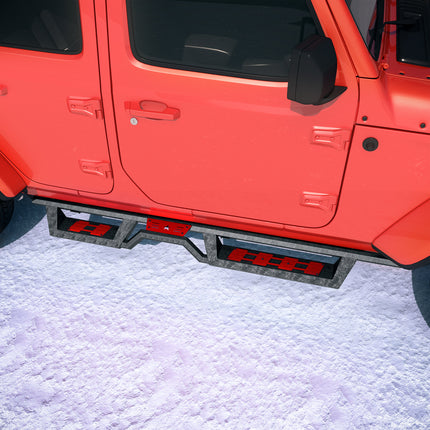 Running Boards Compatible For 2018-2026 Jeep Wrangler JL 4 Door Black Powder Coated Nerf Bar w/Two Stairs Design Two-Color Pedals Switchable Freely