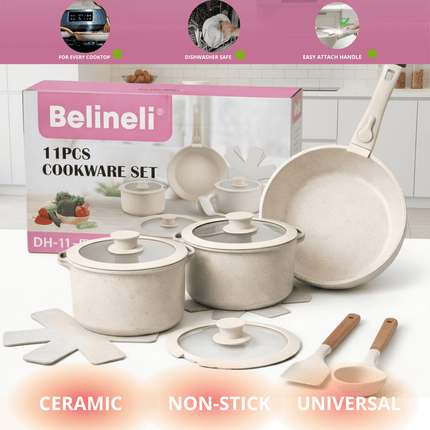 11-Piece Non-Stick Cookware Set, 11 in 1, Ceramic Kitchen Set, Pots and Frying Pan with Detachable Handle