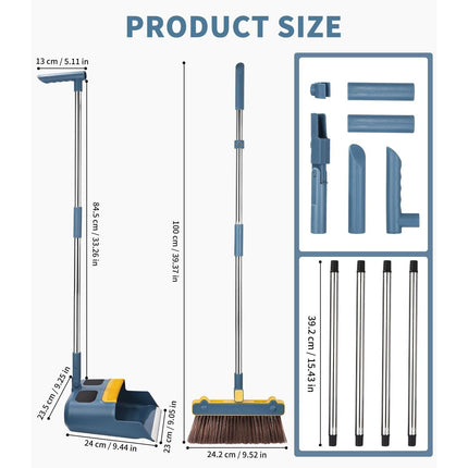 Broom and Dustpan Set with Long Handle, 180 Degree Rotatable Sweeper and Dustpan Combo