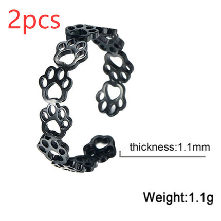 Stainless Steel Black Cut-out Cat's Paw Footprints Open Ring