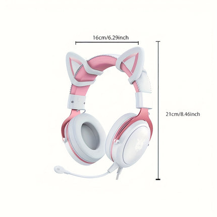 Cute Cat Ear Headphones - Wired Gaming Headset with HD Microphone, Detachable Cat Ears