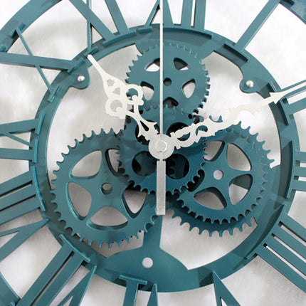 Sapphire Green European Antique Gear Wall Clock Retro Wall Clock Living Room Decoration Gear Clock Wall Clock Watch Mute