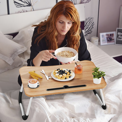 Portable Foldable Laptop Bed Desk Table Tray with Cup Holder & Storage Drawer