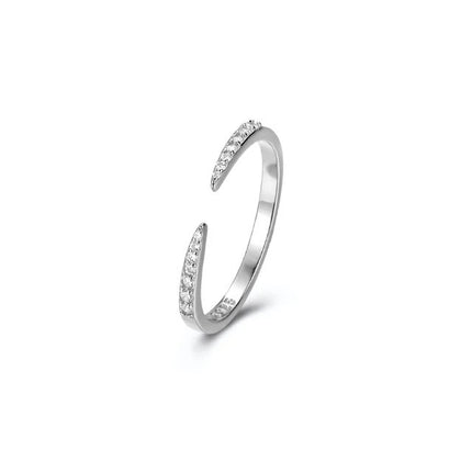 S925 Sterling Silver Double-Tip Open Ring Trendy Crescent Design
