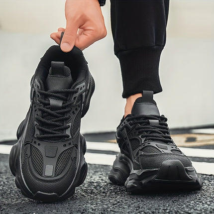 Men's Black Athletic Sneakers - Breathable Mesh Upper, Durable MD Sole