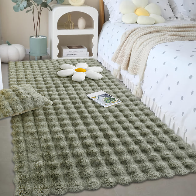 1pc Bubble Velvet Round Solid Color High-Grade Soft Fluffy Warm Indoor Decorative Mat,