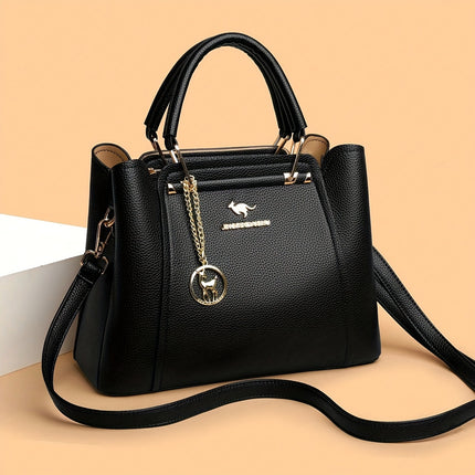 Handbag with Detachable & Adjustable Strap Elegant Solid Color Tote Zipper Closure,