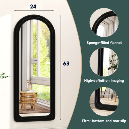 63"x24" Flannel Arched Floor Mirror, Arched Mirror With Stand, Large Arched Full Length Mirror