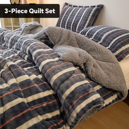 Extra-Thick Fleece Quilt Set- Bedding Set For Christmas Room Decor, Thickened Down Quilt Set,