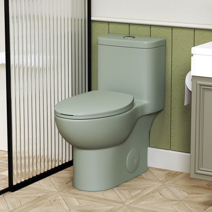 1.1/1.6 GPF Tornado Flush One-Piece Toilet with Comfort Chair Seat ADA Height 17',Powerful & Quiet Dual Flush Modern Toilet,Siphonic S-trap 12',Rimless Bowl with Soft Closing Seat,Green
 2GN-006