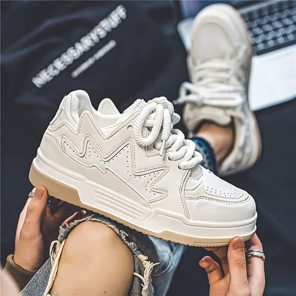 Men's Heavy-Duty Thick-Sole Sneakers Round Toe Low-Top Lace-Up Skate Shoes Suitable