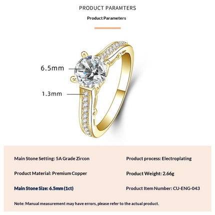 Fashionable, Light-luxury, Versatile, Niche Ring Featuring Faux Moissanite With A Four-prong Zircon Setting And Electroplated Finish