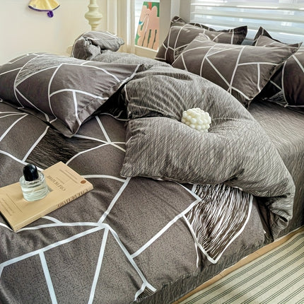 3pcs Geometric Print Duvet Cover Set - Soft, Breathable Polyester, All-Season Comforter with Zip Closure
