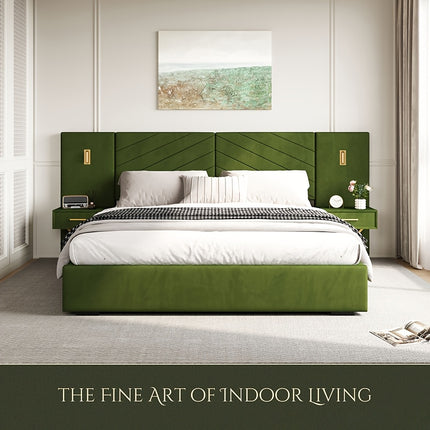 Luxury King/Queen Bed Frame With Built-in Gold LED Lights And Nightstands,