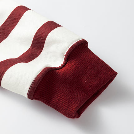 Red Stripe Pullover Hoodie Ribbed Solid Pants 2pcs Set Outfit