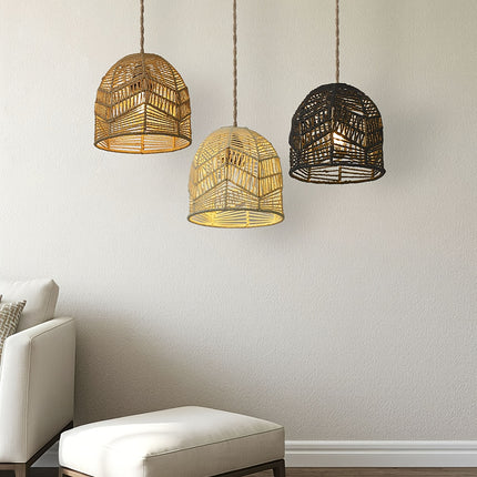 Handwoven Paper Rope Chandelier Lampshade - Rustic Farmhouse Lighting Fixture