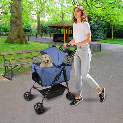 2-in-1 Convertible Dog Stroller & Carrier with Removable Crate Transport Bag – Foldable Pet Tote with Safety Belt, Adjustable Canopy, Storage Basket, Shock Absorber Wheels & 360° EVA Tires for Small/Medium Dogs & Cats, Pet