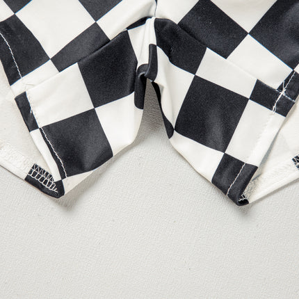 Black Checkered Print High Waist Casual Shorts